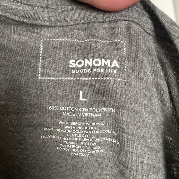 Sonoma Heather Gray Sleeveless Shirt Tank Top Blue Palm Trees Colored Stripes L - Picture 6 of 6